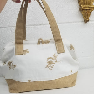 Embroidered Floral White Denim Handbag