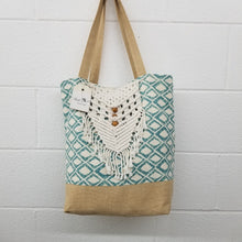 Macrame Aqua Rhombus Print Beach Bag