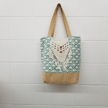 Macrame Aqua Rhombus Print Beach Bag