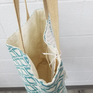 Macrame Aqua Rhombus Print Beach Bag