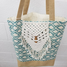 Macrame Aqua Rhombus Print Beach Bag