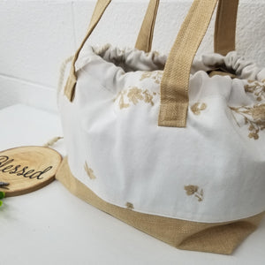 Embroidered Floral White Denim Handbag