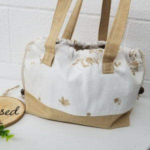 Embroidered Floral White Denim Handbag