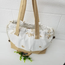 Embroidered Floral White Denim Handbag