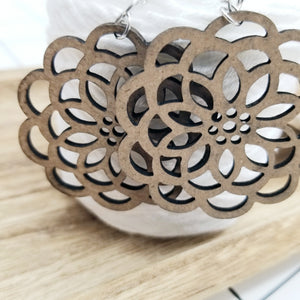 Wooden Flower Cut Out  Hanging Earings