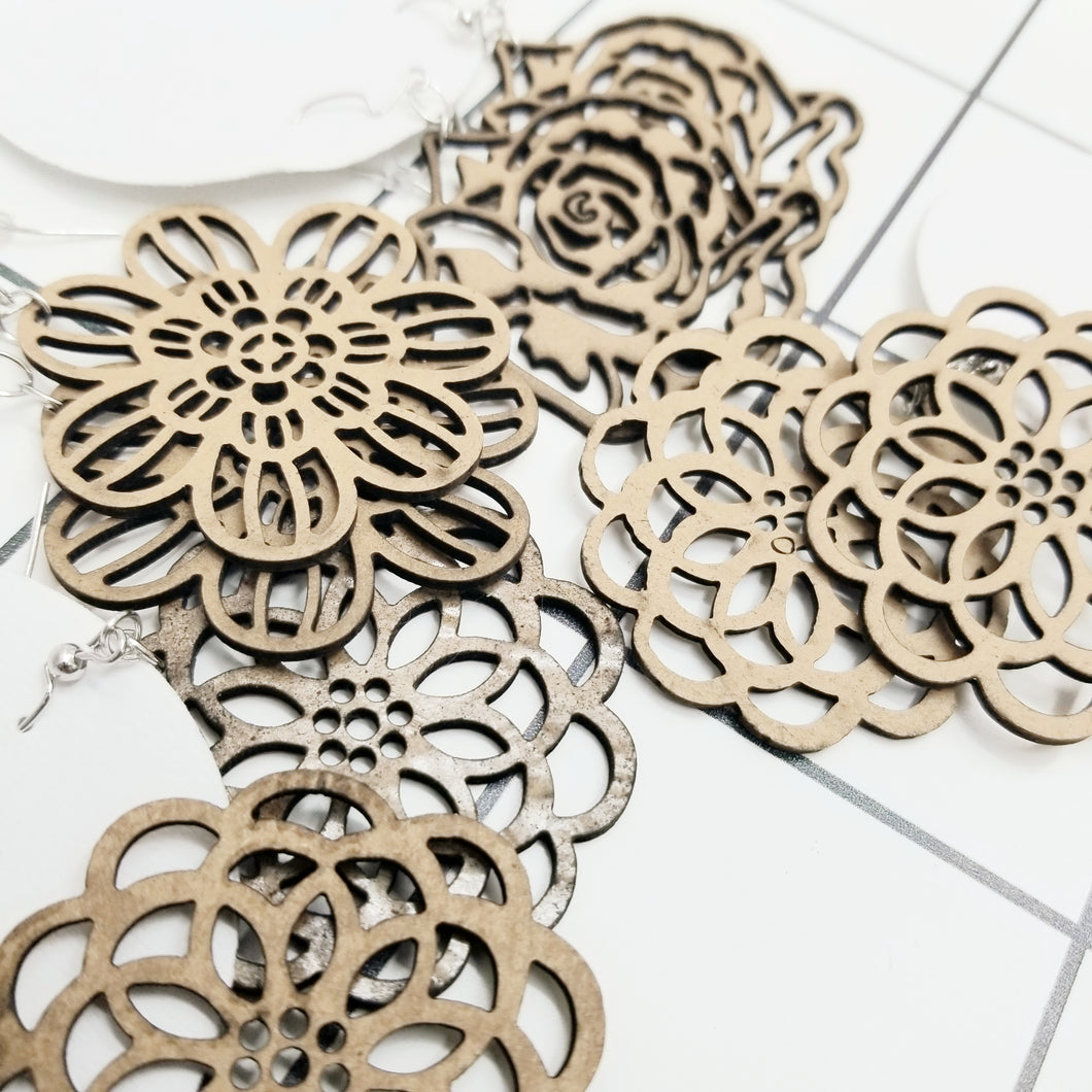 Wooden Flower Cut Out  Hanging Earings