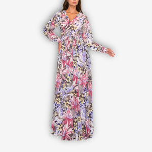 Floral Chiffon Long Sleeve Maxi Dress