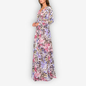 Floral Chiffon Long Sleeve Maxi Dress