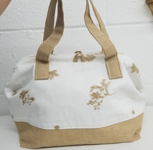 Embroidered Floral White Denim Handbag