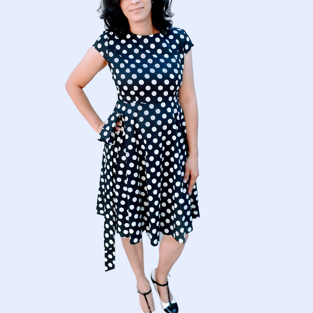 Black and White Polka Dot Midi Dress