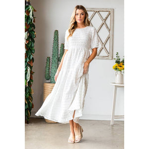 Elegant Bubble Texture Long Dress: White XL