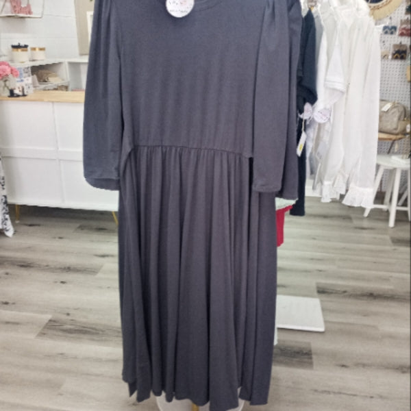 Grey 3/4 Sleeve Knit Dress with sash