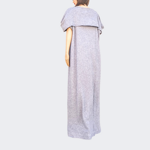 Shawl Knit Maxi Dress With A Sash, Grey