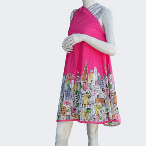 Asymmetrical Trapeze Shift Dress, Fuchsia Pink