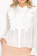 Ruffle Trim Long Sleeve Blouse White