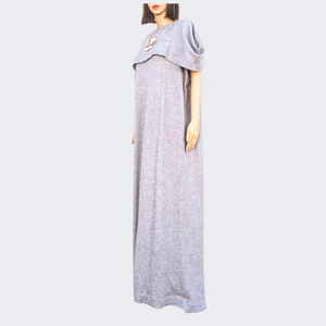 Shawl Knit Maxi Dress With A Sash, Grey