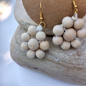 Boho Dangleling Wood Bead Earring, Off White