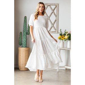 Elegant Bubble Texture Long Dress: White XL