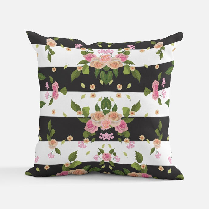 Rose Floral Black and White Mini Pillow