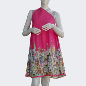 Asymmetrical Trapeze Shift Dress, Fuchsia Pink