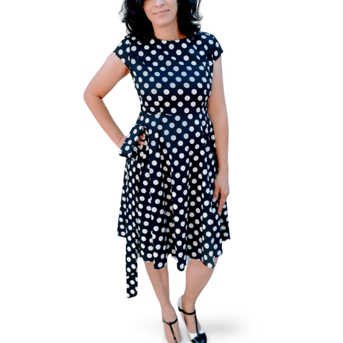 Black and White Polka Dot Midi Dress